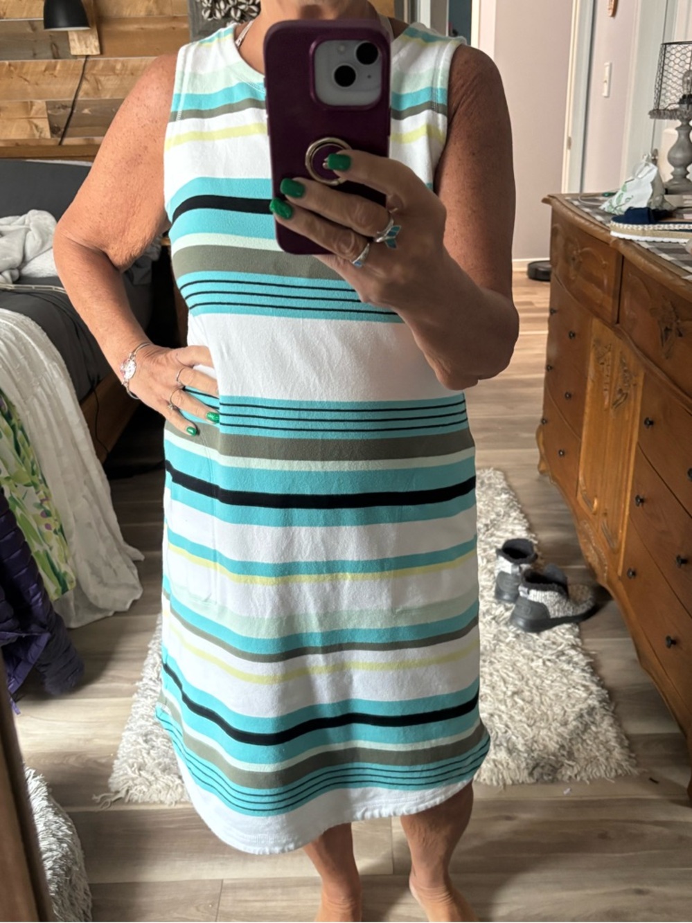 Talbots Striped Sleeveless Dress in Teal, Aqua, Yellow & White